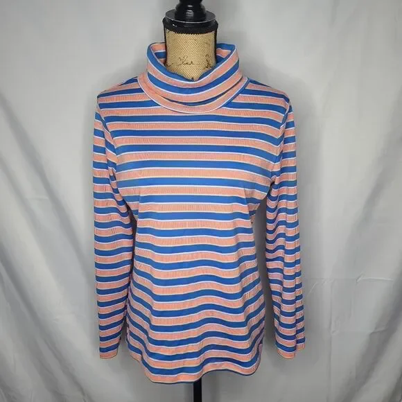Vintage 70s vibe Blue Orange Striped Turtleneck - Picture 2 of 10